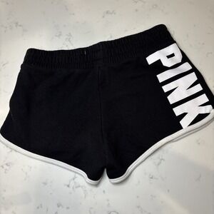 Victoria Secret PINK Mini Booty Sweat Shorts Logo + Dog Black White Trim SZ Sm